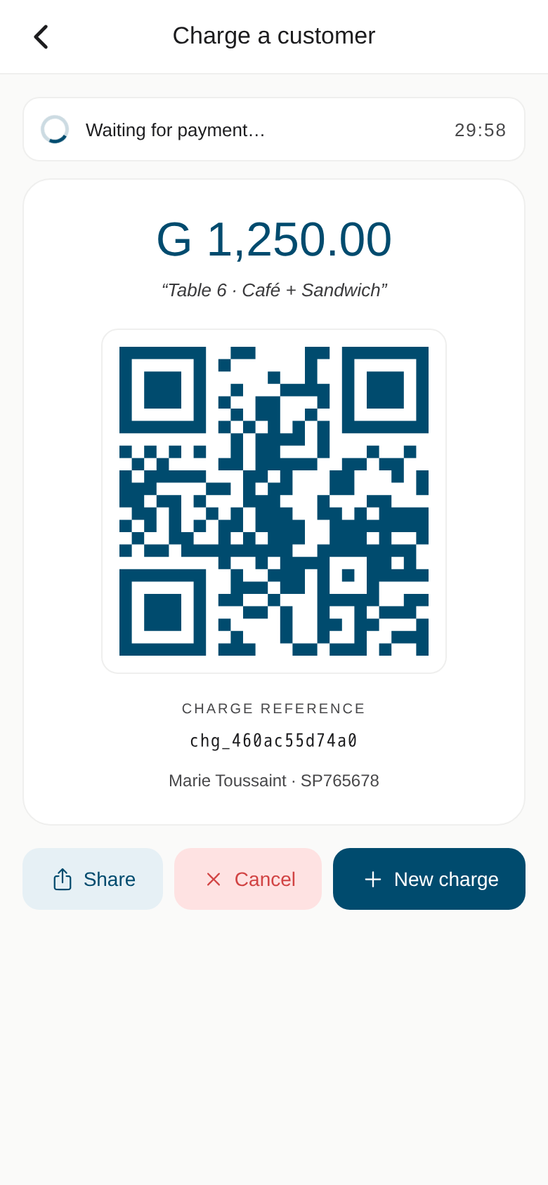 Dynamic charge QR screen